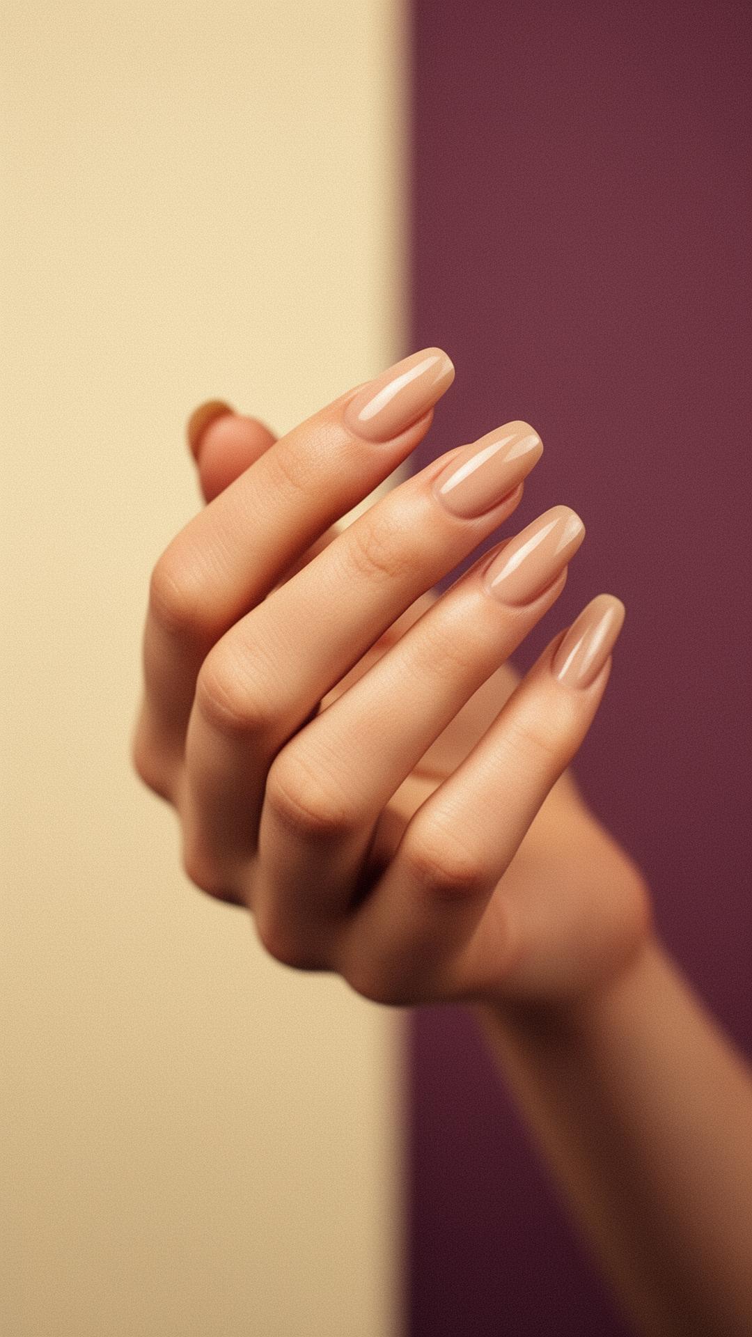 Glossy nude manicure
